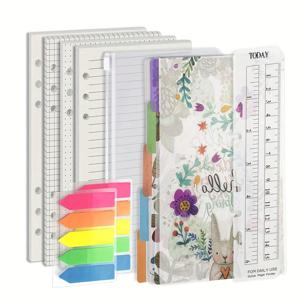 TEMU 컬러 도트 & 그리드 종이 포함된 디럭스 A6 플래너 인서트 키트 - 160페이지, 100GSM, 자, 스티커 및 꽃무늬 노트북 디자인 포함 - 6링 바인더에 적합, 창의적인 문구류|장식적인 계획|구멍이 뚫린 종이