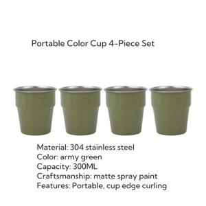 TEMU 한유에 4개 세트인 스테인레스 스틸 텀블러 세트, 야외 캠핑용 304 스테인레스 스틸 스텝 컵, 휴대용 여행용 커피 마시는 컵, 소풍, 바비큐, 하이킹에 이상적 - 아버지의 날, 산의 날, 추석 선물
