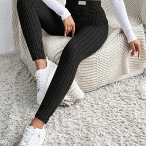 TEMU 여성용 우아한 올 시즌 스키니 팬츠, 100% 폴리에스테르 니트 소재, 단색, 슬리밍 피트, 성인 캐주얼 바지