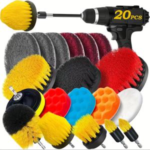 TEMU 20개/11개 드릴 브러시 액세서리 세트, 샌딩 패드와 스펀지, 전동 청소 브러시 연장 장치 포함, 다목적 청소용 그라우트, 타일, 싱크대, 자동차 폴리싱 패드|변기부속품