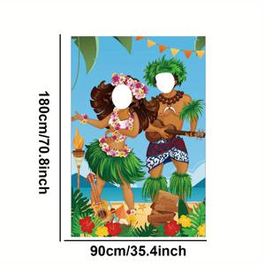TEMU 2D 문 배너 하와이 루아 커플 사진 찍는 장치, 폴리에스테르 티키 & 할라 댄서 문 배너, 열대 해변 파티 장식, 알로하 여름 테마, 깃털 없음, 야외 및 실내 이벤트용