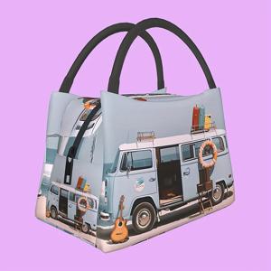 TEMU 밝은 레트로 밴드 점심 가방 - 직장, 피크닉, 해변, 캠핑용 방수 식품 수송용품 - 11x6.3x6.7인치, 내구성 있는 폴리에스테르, 혼합 색상, 캠핑 식품 수송용품|밝은 점심 가방|방수 점심 수송용품
