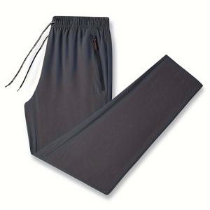 TEMU 남성용 퀵드라이 스포츠 트랙 팬츠 - 드로스트링 포함 - 폴리에스터, 단색, 비늘이 없는 원단, 지퍼 디테일, 캐주얼, 러닝, 트레이닝에 적합한 레귤러 핏 - 짜임, 120g/m² - 봄/여름 헬스장 및 야외 활동에 이상적