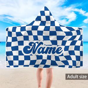 TEMU 1pc 맞춤형 성인용 후드 비치 타월, 바둑판 인쇄, 화이버 수영 판초, 실내 및 실외용, 현대적인 스타일