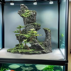 TEMU 1pc 생동감 있는 인공 산경관 장식 - 아쿠아리움을 위한 현실적인 수지 암석 형성, 푸른 녹색 이끼와 미니어처 나무, 평온한 아쿠아스케이프를 만들기 위한 이상적인 선택, 아쿠아리움 장식 | 자연스러운 디자인 | 세부적인 텍스처, 아쿠아리움 장식