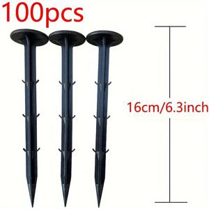 TEMU 50개/100개/200개 - 잔디 방지 천 못, 제초 천 못, 원예 천 못, 검은색 플라스틱 천 못, 플라스틱 필름 못, 과수원 온실 못