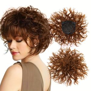 TEMU 6인치 짧은 곱슬 픽시 컷 인모 가발 - 여성용 자연스러운 룩의 플러피 클로우 클립 인조 머리, 일상 및 파티용, 모든 민족에 적합, 볼륨감 있는 헤어스타일, 안전한 착용감