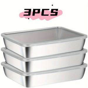 TEMU 3-피스 세트 대형 스테인리스 스틸 스퀘어 크리스퍼 투명 뚜껑 포함, 오븐 및 냉장고용 식품 보관 용기 - 크리스마스, 할로윈, 부활절, 추수감사절에 이상적 - 고기, 과일 및 채소용 - 가정 및 야외 사용을 위한 완벽한 주방 정리함