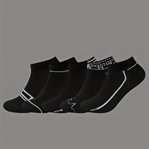 TEMU 5팩 운동용 크루 양말 - 아치 지지대가 있는 헤비듀티 쿠션 스포츠 양말, 미끄럼 방지 그립 - 짐나미스트 블랙 & 화이트 액센트 디자인, 체육관, 러닝, 캐주얼 착용 - 남성, 청소년, 운동 전문가를 위한 대량 패키지, 통기성 소재, 남성 피트니스 필수품