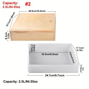 TEMU 실리콘 비누 제작 몰드 세트 (나무 상자 및 뚜껑 포함) - DIY 직사각형 수제 비누 몰드 도구 - 다양한 크기 (8L/270.54oz, 5L/169.09oz, 2.5L/84.55oz, 1.2L/40.58oz) - 공예 및 미술 용품