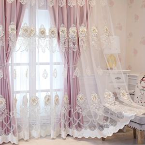 TEMU 핑크 럭셔리 3D 자수 투명 커튼 패널, - Grommet Top Hanging으로 방해 드레스, 거실, 침실, 사무실 - 두꺼운, 열을 흡수하는, 꽃무늬, 폴리에스터, 스타일, 거실용 커튼