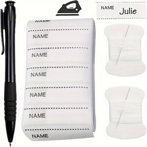 TEMU 아이언온 의류 이름 라벨 팩 - 200개의 개인화된 세탁 가능한 패브릭 태그, 펜 및 2개의 재봉 키트 포함, 학교 유니폼, 의류 및 린넨용 - 내구성 있는 쓰기 가능 및 세탁 안전 섬유 식별자