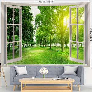TEMU 햇살이 비추는 숲 풍경 태피스트리 벽화: 무료 설치 패키지가 포함된 실내 가정 장식 - 거실 또는 침실에 적합