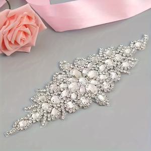 TEMU 1개 라인스톤 패치, 여성용 웨딩 벨트 앱리케 핫픽스 라인스톤 패치 - 꽃무늬