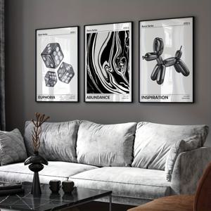TEMU 3pcs 아트 데코 모던 벽 아트 세트, 우아한 주사위 및 풍선 개 캔버스 인쇄물, 패션 추상 할로 그레이디언트 포스터, 프레임 없는 클래식 페인팅 작품, 홈 오피스, 거실, 침실 장식용.