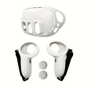 TEMU 메타 퀘스트 3 VR 헤드셋 커버용, 1개 메인 유닛 케이스 + 2개 컨트롤러 커버 + 2개 캡 세트, 오컬러스 퀘스트 3 VR 실용 액세서리, VR 게이밍 장비, 헤드셋 보호, 딱 맞는 핏, 안전한 착용감, 소프트 재질, 내구성 있는 커버, 컨트롤러 커버 세트, 게이밍 액세서리, 기술 애호가 및 VR 사용자