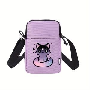 TEMU 1개 스타일리시 공룡 프린트 크로스바디 백 - 조절 가능한 스트랩 경량 접이식 미니 폰 퍼스 일상 필수품용, 캐주얼 스포츠 크리스마스 선물, 장난기 있는 고양이 디자인 | 지퍼 클로저