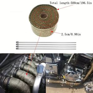 TEMU 196.5인치 티타늄, 블랙 & 화이트 파이버글라스 테이프 + 4개의 스테인리스 스트랩 - 최대 내열성 - 자동차 및 용 이상적 - 금속 표면, 파이프, 야외 사용을 위한 내구성 있는 절연 랩, 배기 열 테이프, 가솔린 , 배기 열 랩, 핫 에어 히트 건, 열 프레스 머신, 열 에어 히트 건, 열 방지 테이프, 솔더 마스크, 승화 제품, 열 트랙