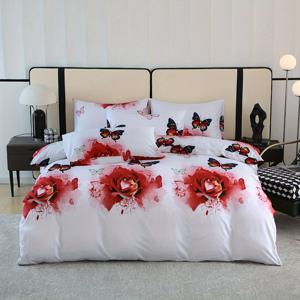 TEMU 3피스 플로럴 나비 프린트 침구 세트, 부드럽고 통기성 좋은 – 침실, 게스트룸 또는 기숙사 인테리어에 이상적 (이불 커버 1개 + 베개커버 2개 포함, 내부 충전재 미포함)