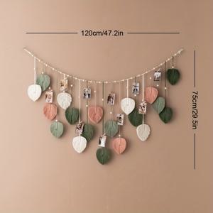 TEMU 스타일 손으로 짠 잎 태피스트리 벽걸이 장식, 거실 침실 헤드보드 배경을 위한 10개의 미니 나무 클립 포함 - 가로 방향 아크릴 실내 장식 벽 예술