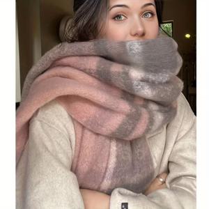 TEMU 1개 여성용 포근한 체크무늬 스카프 - 가을 & 겨울용 두꺼운 보온 폴리에스터 태슬, 브라운, 블랙, 화이트 & 크림 스타일리시 방풍 숄, 추운 날씨 의상에 완벽