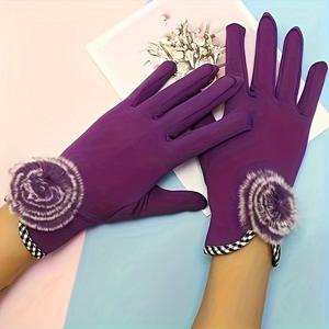 TEMU 포모폼이 달린 우아한 여성용 스플릿 핑거 장갑 - 사이클링 및 야외 활동용 따뜻하고 신축성 있는 폴리에스테르