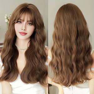 TEMU 7JHH 가발 여성용 롱 컬리 웨이브 내열 합성 섬유 가발 - 자연스러운 브라운 , 23.62인치 풀 헤드 볼륨, 커피 브라운 & 카라멜 톤, 일상 및 파티용 우아한 웨이브 헤어, 편안한 로즈 캡 부착, 모든 밝은 베이지 톤에 적합 (열 스타일링 필요) - 일상 및 공식 행사에 이상적, 자연스러운 브라운 베이스와 미묘한 & 볼륨