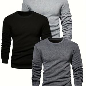 TEMU 남성용 슬림핏 긴팔 베이스 레이어 셔츠 - 고탄력 솔리드 컬러 라운드넥 베이스 레이어, 캐주얼 & 스마트캐주얼 웨어 레이어링 필수품, 세탁기 사용 가능, 내구성 & 편안한 핏, 재킷 & 블라우스 내부 착용 (Non-)
