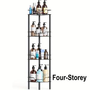 TEMU 코너 샤워 볼 박스, 4단 방청 샤워 보관대, 방수 스테인리스 스틸 바닥, 욕실, 발코니 및 주방용, 무드릴링, 홈 욕실용 금속 샤워 코너 랙, 보관대, 욕실 샴푸 보관용 - 블랙, 샤워 캐디