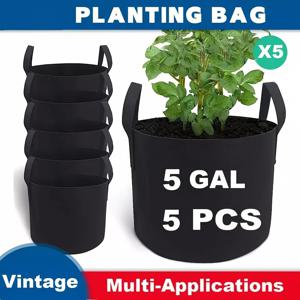 TEMU 대형 가드닝 플랜트백 5개 세트 (5갤런 & 10갤런) - 다용도 헤비듀티 경량 펠트 원단 화분, 채소, 꽃, 허브, 씨앗 재배용 - 실내/야외 사용, 쉬운 조립, 내구성 & 휴대성