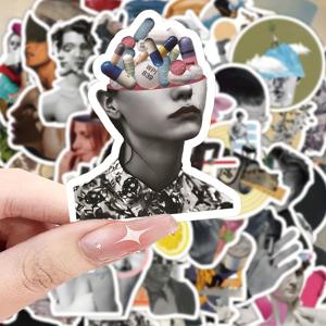 TEMU 60개 예술적 추상 캐릭터 스티커, 창의적인 니치 패션 데칼, 흑백, 자체 접착 종이 - DIY 프로젝트 및 문구 장식, 벽 스티커에 이상적