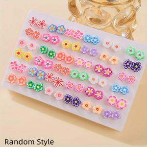 TEMU 여성용 귀여운 & 우아한 폴리머 클레이 꽃 귀걸이 세트 72개 - 컬러풀 플로랄 스터드, 파티 & 음악 축제에 이상적, 완벽한 추수감사절 선물, 파티 액세서리|재미있는 액세서리|생동감 있는 귀걸이