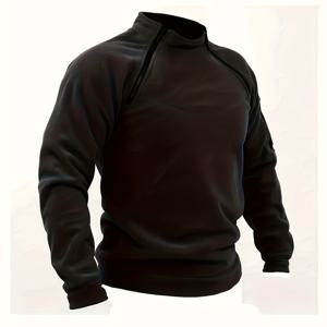 TEMU 남성용 플러시 안감 하프 지퍼 스웨트셔츠 - 포켓 지퍼가 있는 편안한 플리스 풀오버, 긴 소매 크루 넥, 캐주얼 가을 & 겨울 스포츠웨어, 가을 겨울 의류 | 지퍼 스웨트셔츠 | 플러시 안감 스웨트셔츠