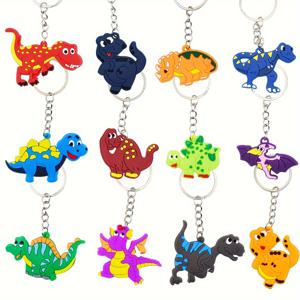TEMU 파티 선물용 공룡 키체인 12팩 세트, 다양한 고무 디노 키링, 생일 파티 장식, 배낭 참, 선물 가방 필러 - 범용 휴일 테마, 비전기식, 깃털 없음, 할로윈, 크리스마스
