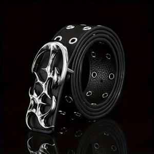 TEMU LJSQ 남성용 펑크 스타일 홀로우 PU 가죽 벨트, 홀로우 메탈 그로멧 & 불규칙한 버클 - 청바지, 드레스, 재킷을 위한 고딕 액세서리 - 에지 있는 패션을 위한 표준 사이즈 내구성 벨트 (남성 선물)