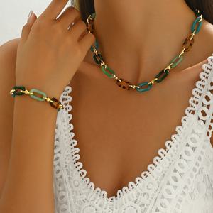 TEMU 2pcs 아크릴 그라데이션 체인 링크 목걸이와 브레이슬릿 세트, 간단한 스타일 도금 없음, 일상적인 착용 및 선물에 적합, 힙합 패션 보석 컬렉션, 데이 및 모든 계절에 이상적입니다.