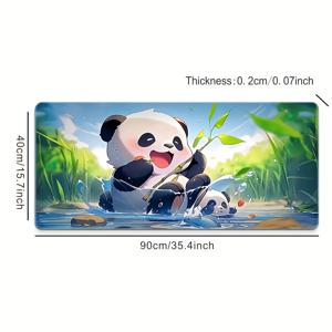 TEMU 물가에서 대나무를 먹는 두 판다 풍경 디자인 초대형 마우스 패드, 사각형, 미끄럼 방지 내구성 고무 소재, 정밀 스티치 처리된 가장자리, 사무실 및 홈 데코용, 크리스마스/추수감사절/할로윈 선물 또는 남자친구/여자친구에게 이상적인 선물