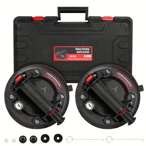 TEMU 압력계가 있는 산업용 유리 흡착 컵 세트, 300.28 KG의 적재 용량, 큰 유리, 타일, 대리석, 앞 유리를 들어 올리기 위한 3겹 두꺼운 고무 컵 - 운반 케이스, 분리 가능한 표면 및 커버 포함, 건설 및 개조용.