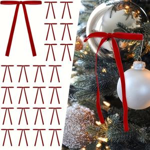 TEMU 24개 벨벳 리본 활 장식, 글램 스타일, 다재다능한 매달 장식, 전원 필요 없음, 크리스마스 트리, 화환, 현관 장식, 휴일 및 축하 행사, 다양한 경우에 적합