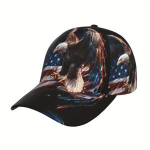 TEMU 조절 가능한 독수리 & 미국 국기 프린트 야구 모자, 곡선 브림 스포츠 러닝 선캡, 남녀 공용 폴리에스테르, 캐주얼 아웃도어 웨어, 남성 패션 액세서리