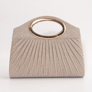 TEMU 웨딩 파티 및 저녁 식사용 메탈 라운드 링 핸들, 표면 주름 디자인, 이중 자석 클로저가 있는 여성용 우아한 글리터 이브닝 클러치