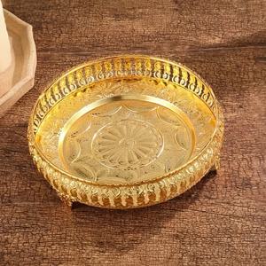 TEMU 1pc 라운드 캐스트 아이언 폴리시드 메탈 골든 트레이, 창조적 패션, 꽃 테마, 올 시즌, 침실, 거실, 주방, 크리스마스, 할로윈, 추수감사절, 라마단(이드 알피트르), 식품 접촉 포함