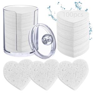 TEMU 100개 천연 생분해 압축 페이셜 스펀지 포함 보관 용기 깊은 클렌징 각질 제거 부드러운 메이크업 제거 모든 피부 타입용