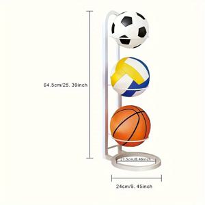 TEMU 1단 슬릭 블랙 & 화이트 아이언 스포츠 볼 거치대 - 농구, 축구, 배구 등에 적합한 튼튼한 디스플레이 랙 - 홈 데코 및 휴일 축하용 이상적, 농구 액세서리