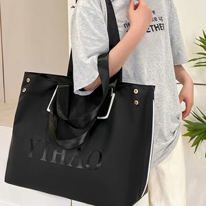 TEMU 스타일리시 블랙 나일론 토트백 - 대용량, 여행 및 출퇴근용 내구성 비즈니스 브리프케이스