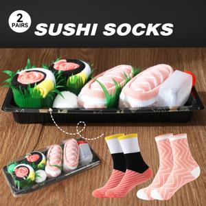 TEMU 미드-카프 선물 양말 1-2켤레, 남녀공용 재미있는 스시 박스 세트. 부드럽고 편안하며 가을/겨울에 따뜻함, 집 또는 야외 사용에 적합하며, 기발한 음식 디자인. 할로윈, 크리스마스 & 새해 축하 행사에 적합