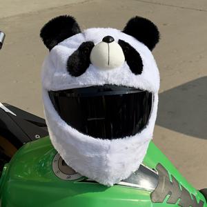 TEMU 아기자기한 만화 판다 헬멧 커버, 플러시 방지 보호, 폴리에스테르 직조, 어른을 위한, 도로 모터 스쿠터용