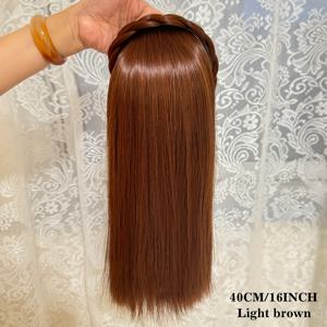 TEMU 브레이디드 헤어밴드가 있는 시크한 16인치 헤어 토퍼 - 모든 여성에게 다용도, 블랙 & 브라운 옵션