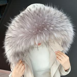 TEMU 시크한 인조 너구리 퍼 숄 - 겨울용 후드 스카프, 장식 칼라, 따뜻하고 포근한, 연회색