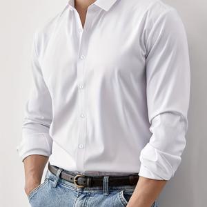 TEMU 남성용 정장 비즈니스 셔츠 - 클래식 버튼업 긴팔 드레스 셔츠, 사무실 및 결혼식용 비신축 원단 - 전문 작업복, 사계절용 정장 셔츠, 세련된 디자인, 우아한 외관, 맞춤형 핏, 내구성 있는 구조, 기업 전문가용